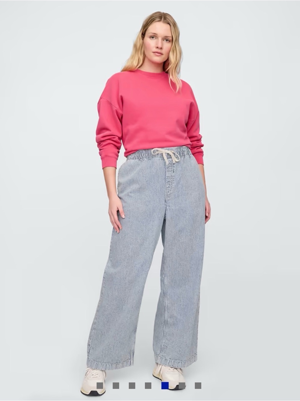 GAP Wide-Leg Drawstring Jeans in Light Blue Stripe - Picture 2 of 10